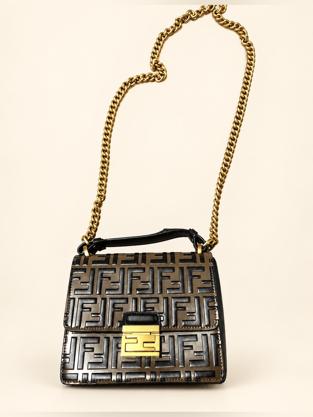 Authentic FENDI Kan U Small Embossed FF Shoulder Bag